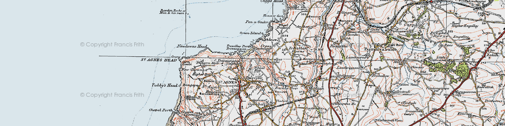 Old map of Trevaunance Cove in 1919