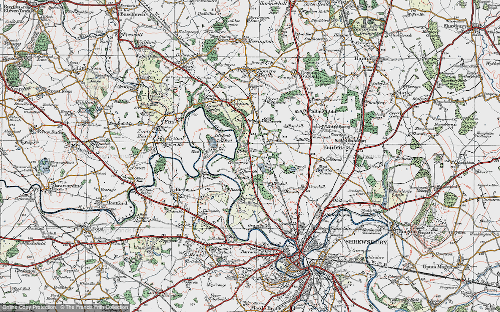 Old Map of Historic Map covering Leaton Knolls in 1921