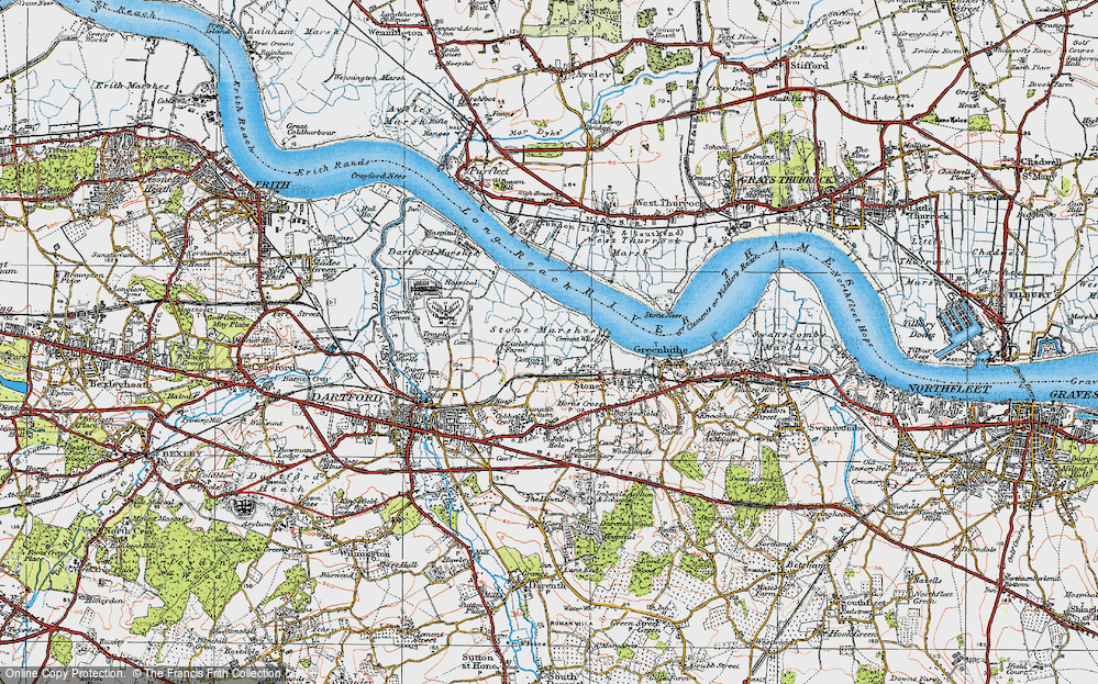 Old Map of Historic Map covering Dartford Tunnel in 1920