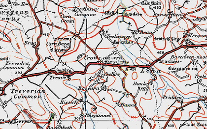 Old map of Crows-an-wra in 1919