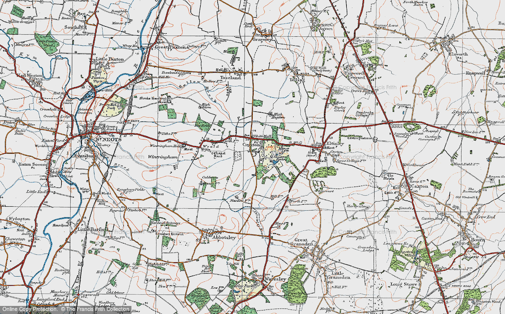 Old Map of Historic Map covering Abbotsley Brook in 1919