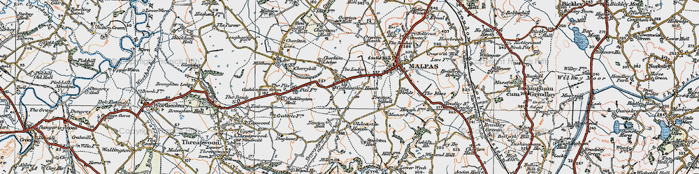 Old map of Cuddington Heath in 1921