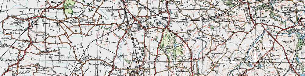 Old map of Cuerden Green in 1924