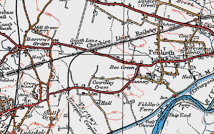 Old map of Cuerdley Cross in 1923