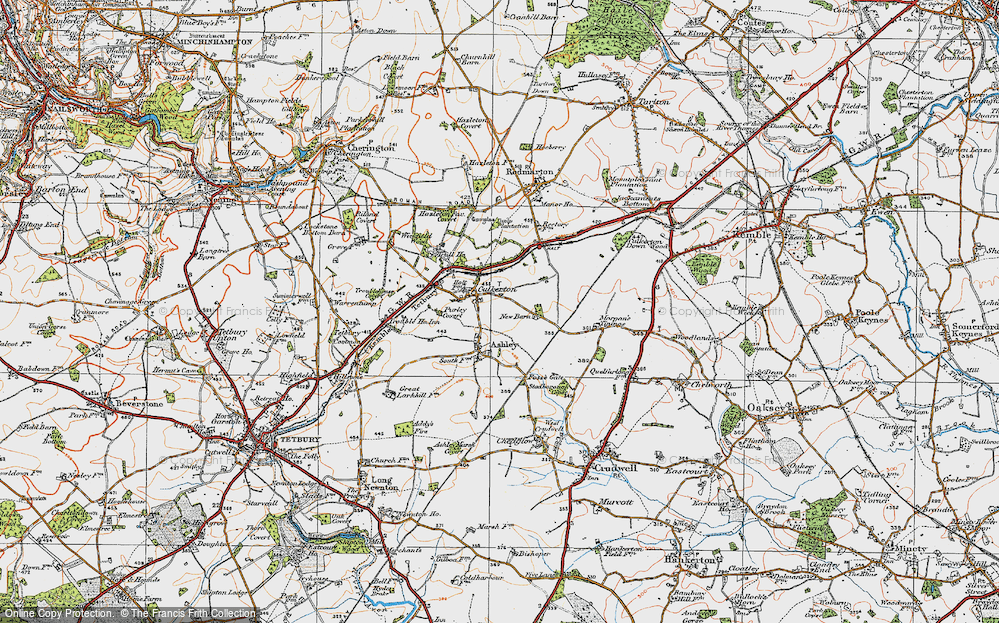 Old Map of Historic Map covering Wickfield Wood in 1919