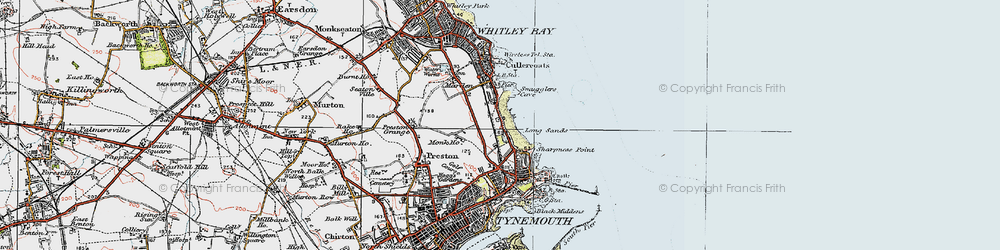Old map of Cullercoats in 1925