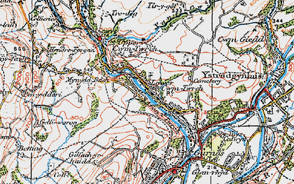 Old map of Cwm-twrch Isaf in 1923