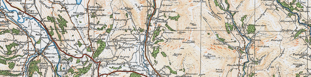 Old map of Cwmdu in 1919
