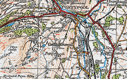 Old map of Cwmynyscoy in 1919