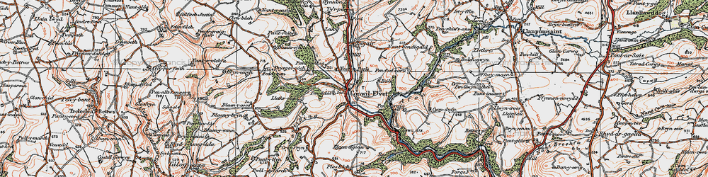 Old map of Cynwyl Elfed in 1923