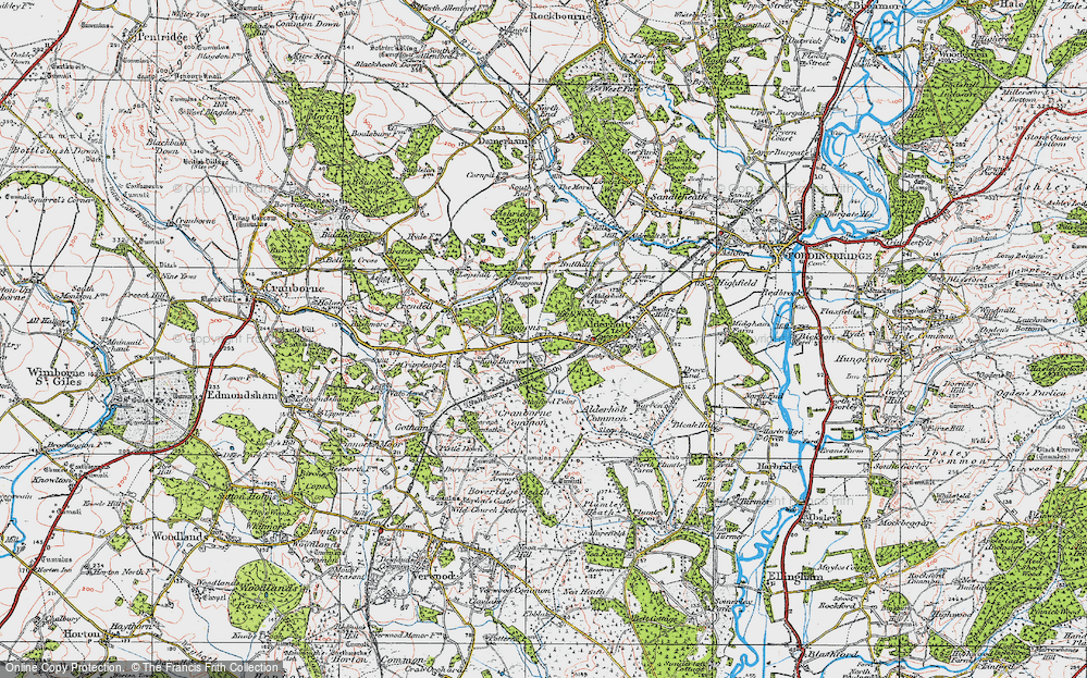 Old Map of Historic Map covering Alderholt Common in 1919