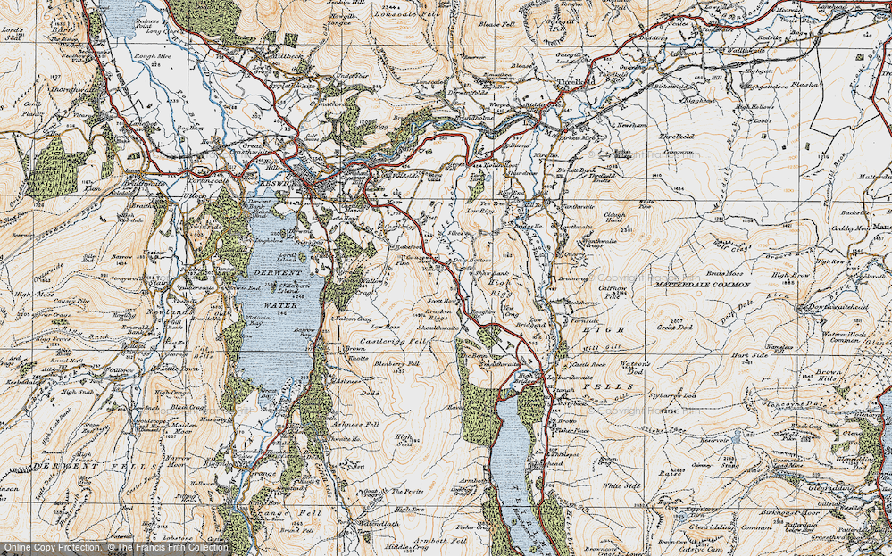 Old Map of Historic Map covering Bracken Riggs in 1925