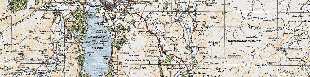 Old map of Bracken Riggs in 1925