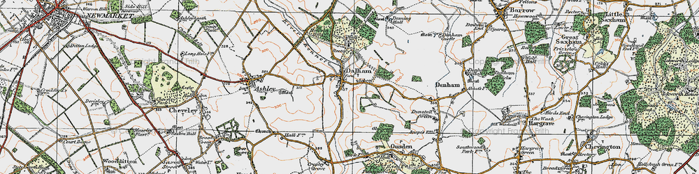 Old map of Dalham in 1921
