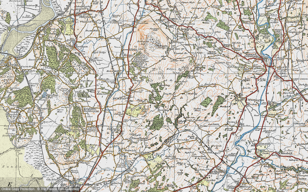 Old Map of Historic Map covering Hutton Roof Crags in 1925