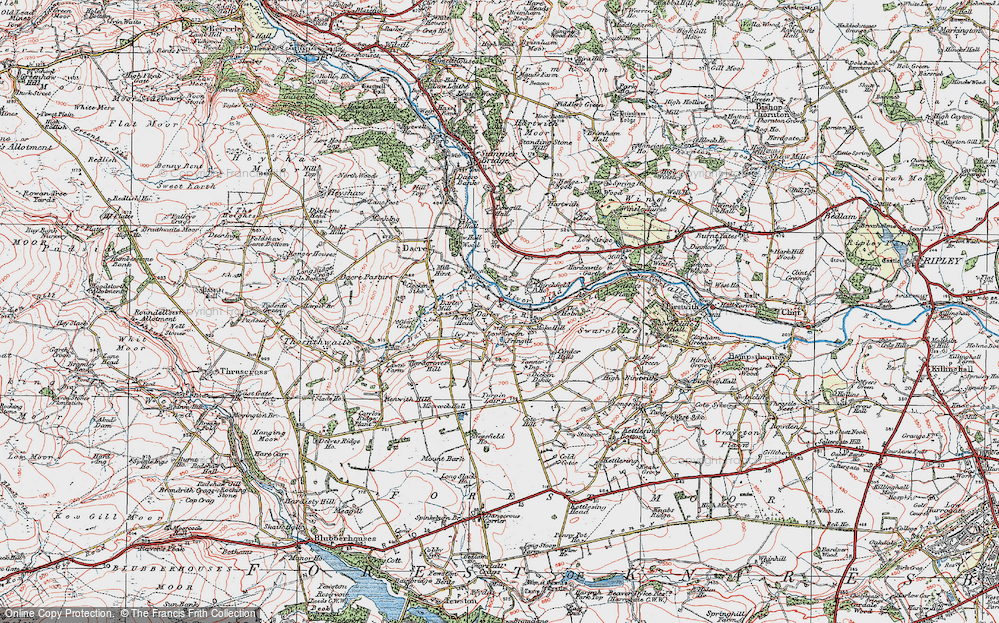 Old Map of Historic Map covering Nidd Valley in 1925