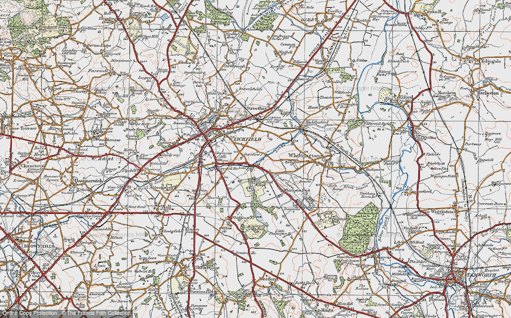 Old Map of Historic Map covering Whittington Heath in 1921