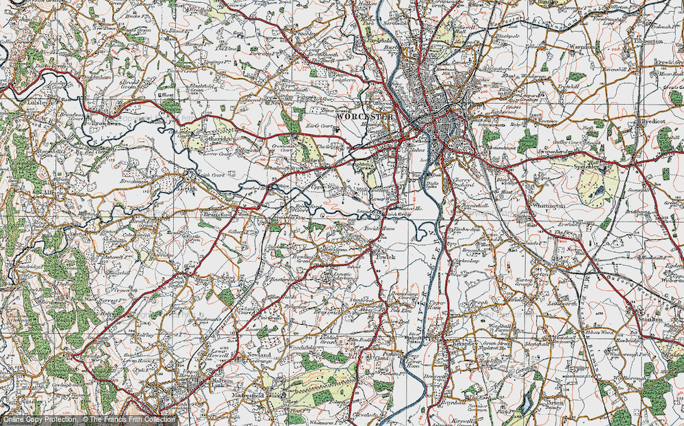 Old Map of Historic Map covering Bransford Court in 1920