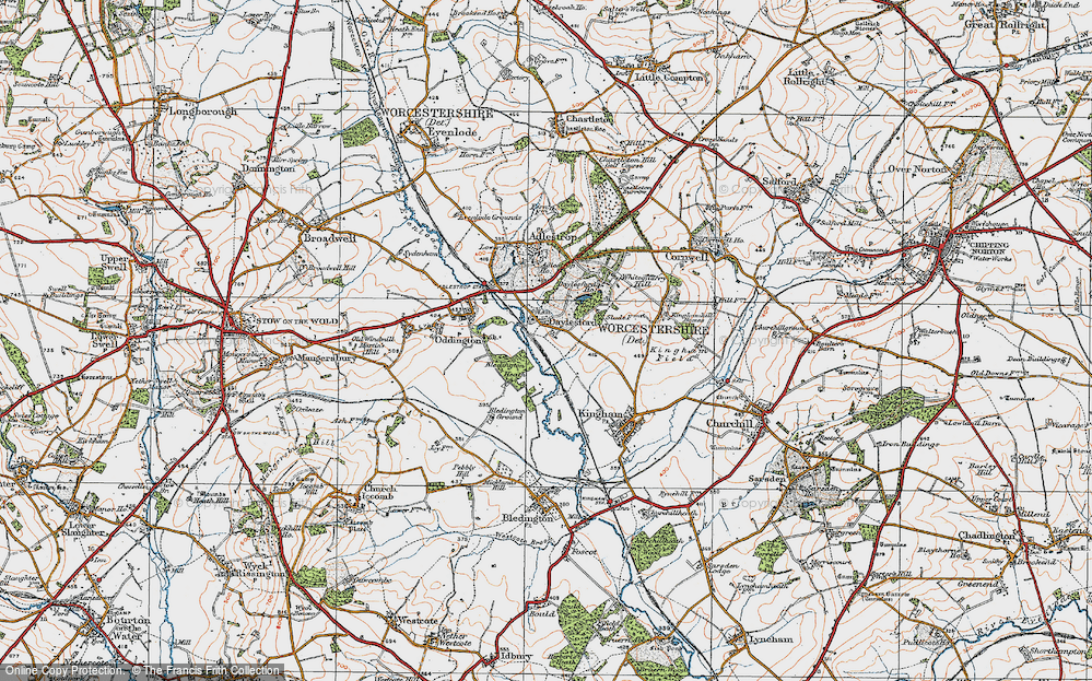 Old Map of Historic Map covering Bledington Heath in 1919