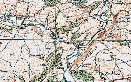 Old map of Afon Cownwy in 1921