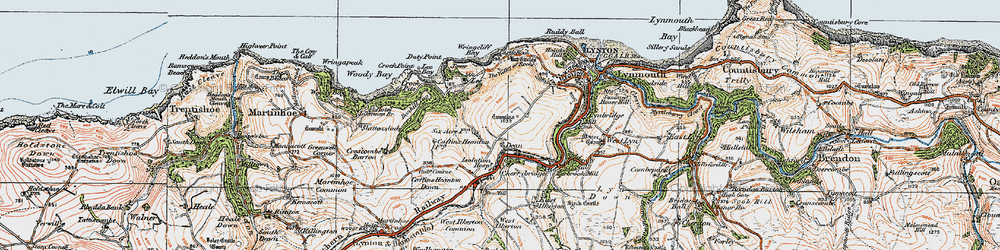 Old map of Caffyns Heanton Down in 1919