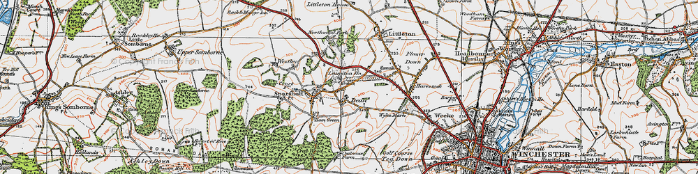 Old map of Flowerdown Barrows in 1919