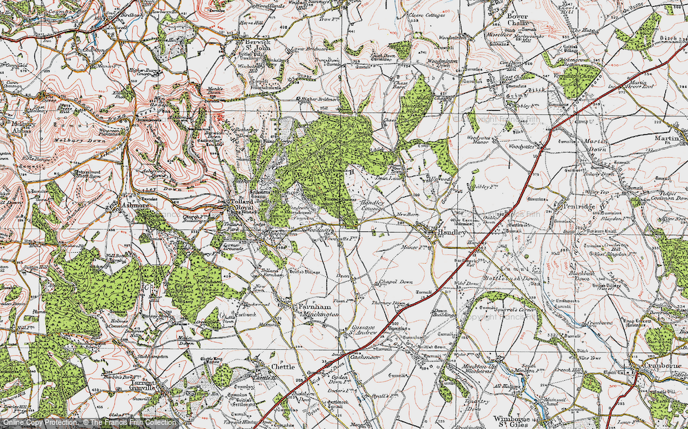 Old Map of Historic Map covering Woodcutts Common in 1919