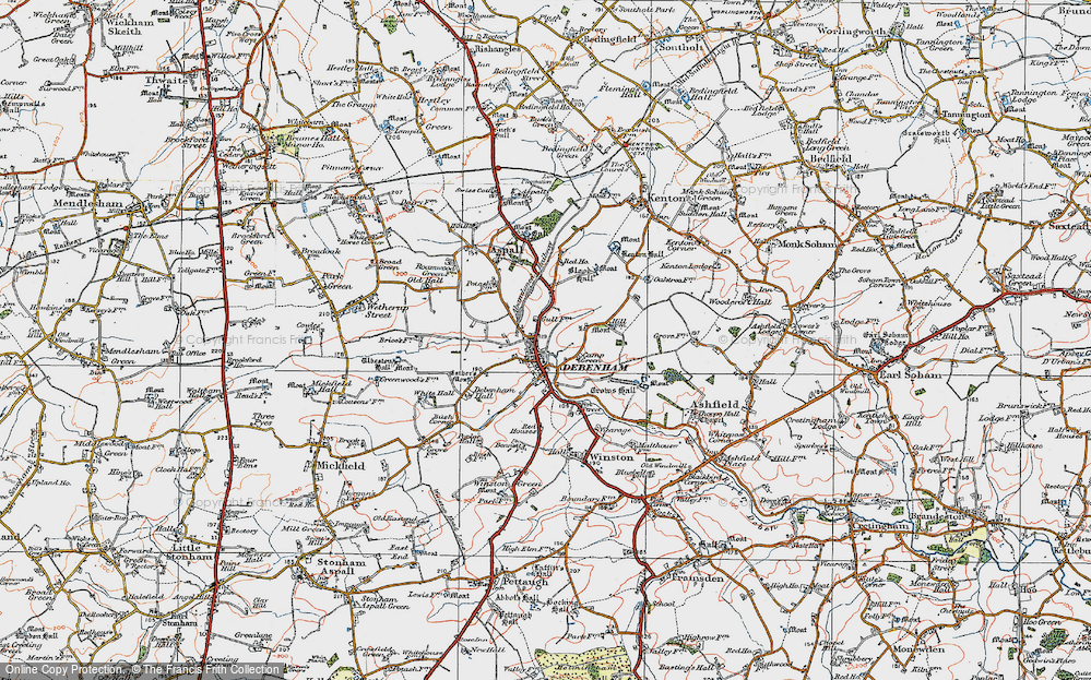 Old Map of Debenham, 1921 in 1921