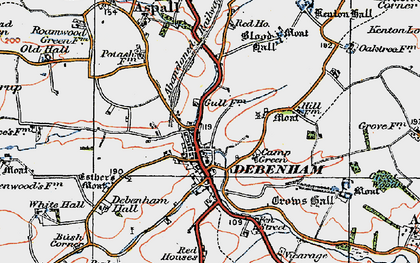 Old map of Debenham in 1921