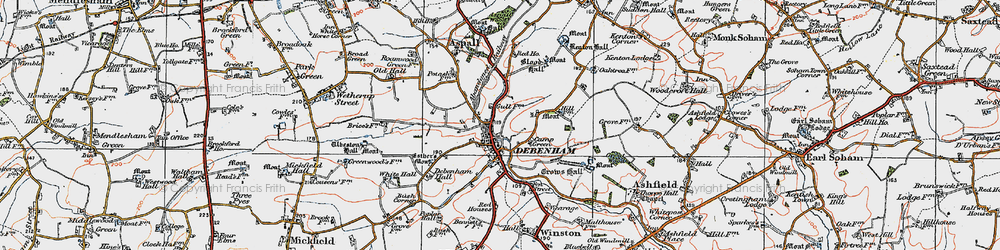 Old map of Debenham in 1921