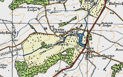 Old map of Deene in 1920