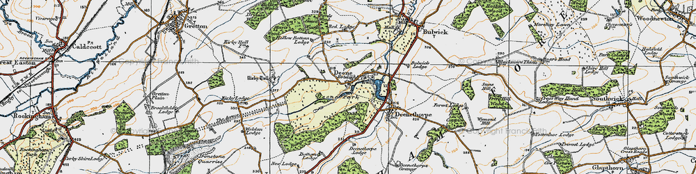 Old map of Deene in 1920