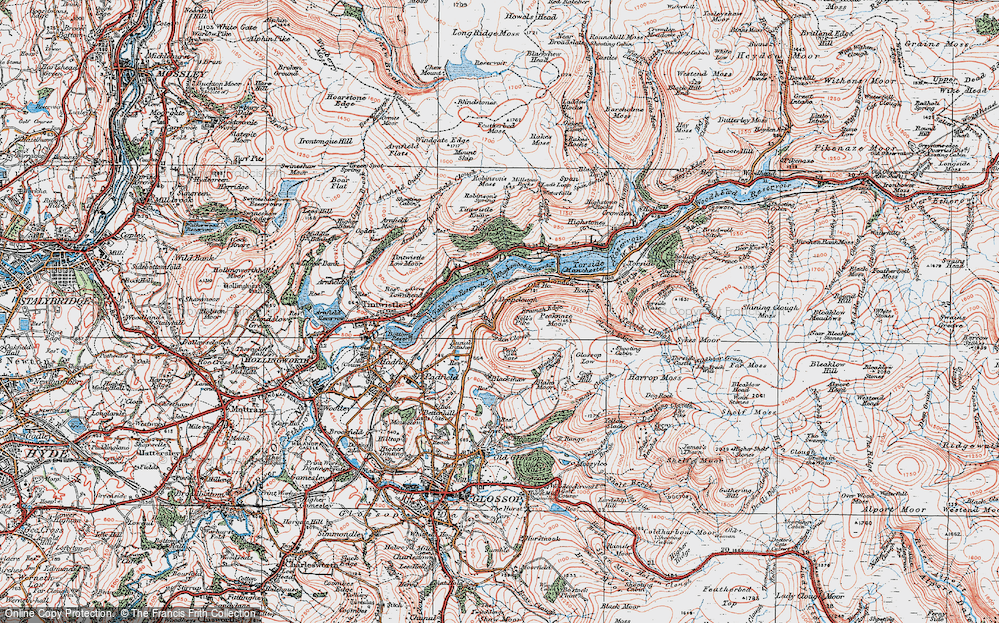 Old Map of Historic Map covering Bramah Edge in 1924