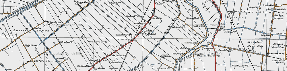 Old map of Deeping St Nicholas in 1922
