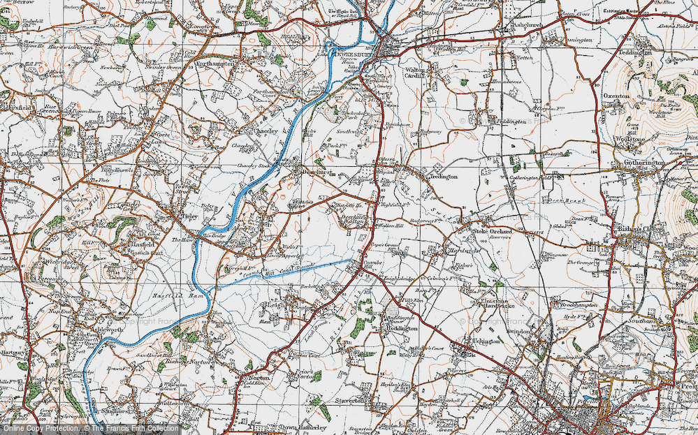 Old Map of Deerhurst Walton, 1919 in 1919