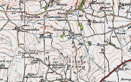 Old map of Belowda Beacon (Tumulus) in 1919