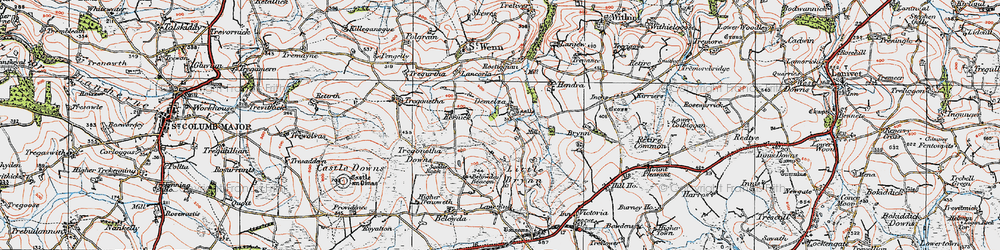 Old map of Belowda Beacon in 1919