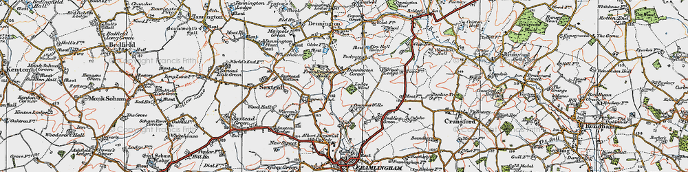 Old map of Dennington Corner in 1921