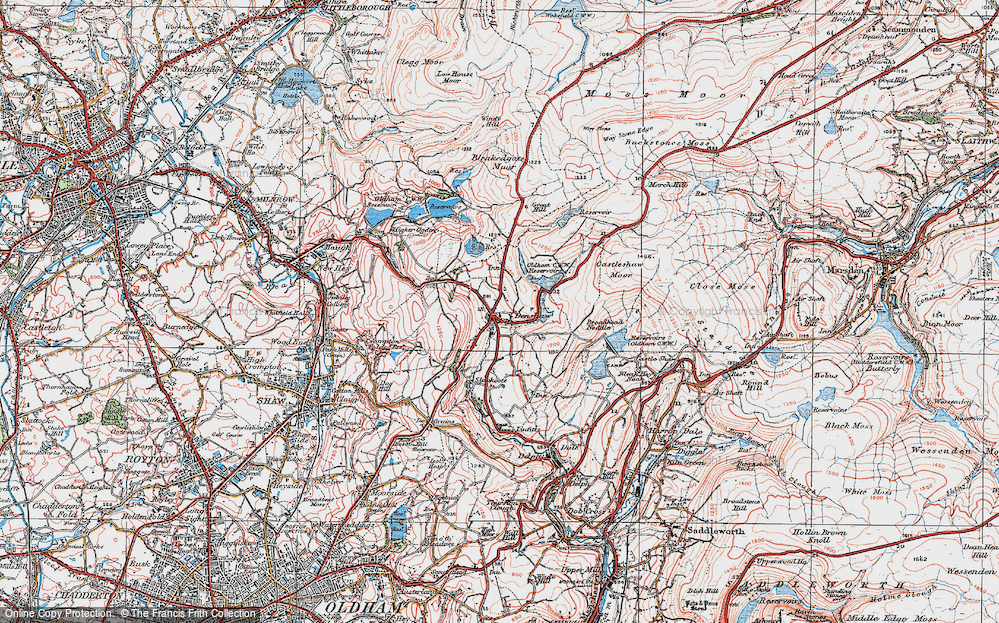 Old Map of Historic Map covering Bleakedgate Moor in 1924