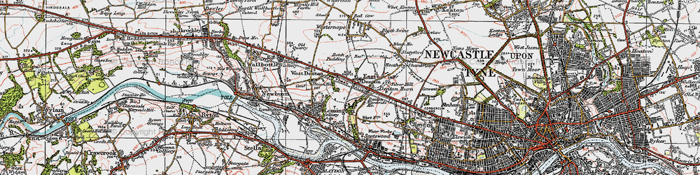 Old map of Denton Burn in 1925