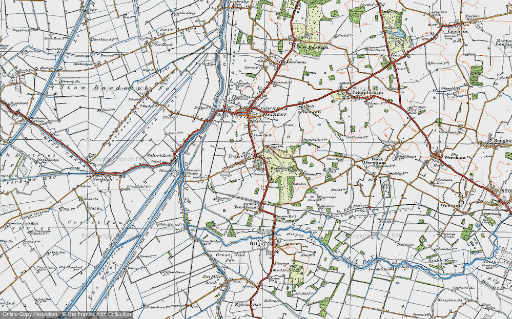 Old Map of Historic Map covering Whin Common in 1922