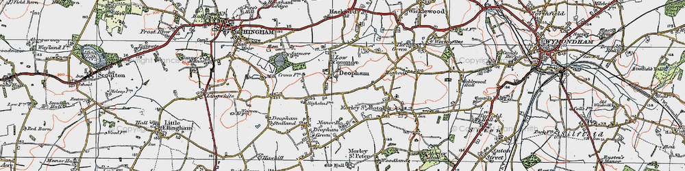 Old map of Deopham in 1921