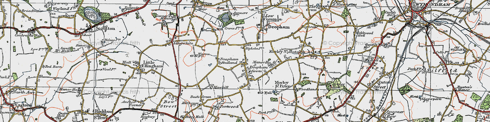 Old map of Deopham Green in 1921
