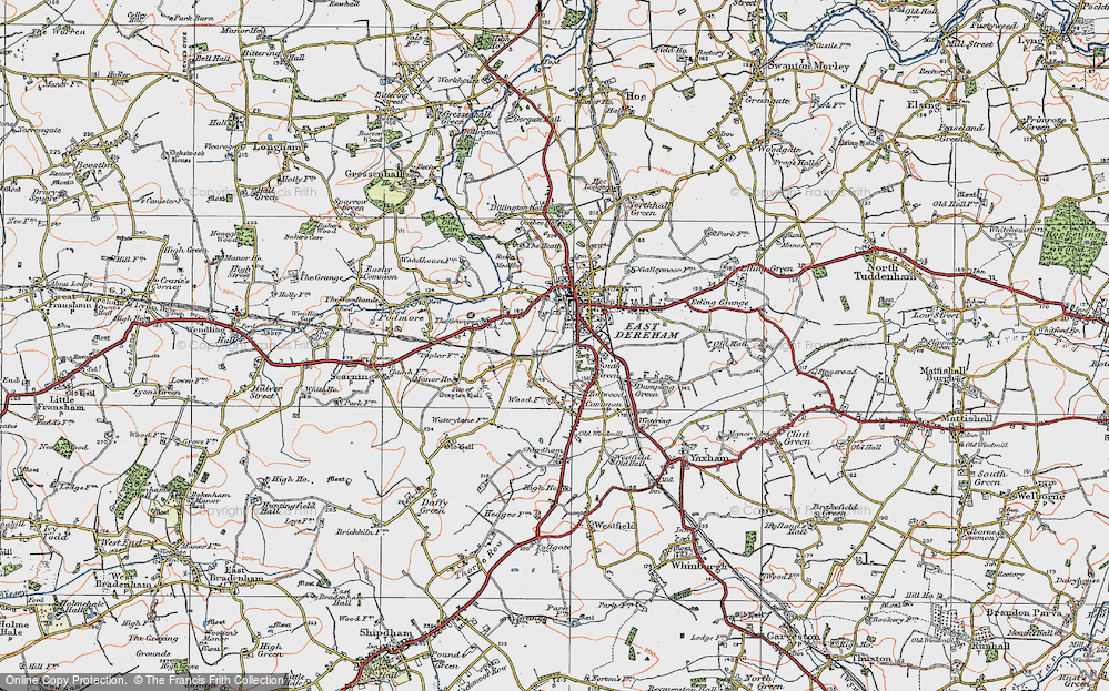 Old Map of Dereham, 1921 in 1921