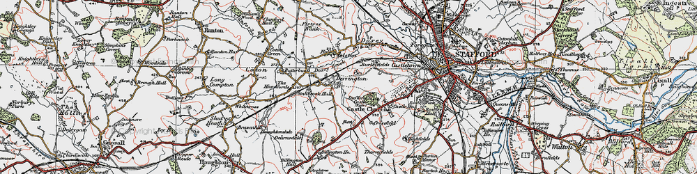 Old map of Derrington in 1921