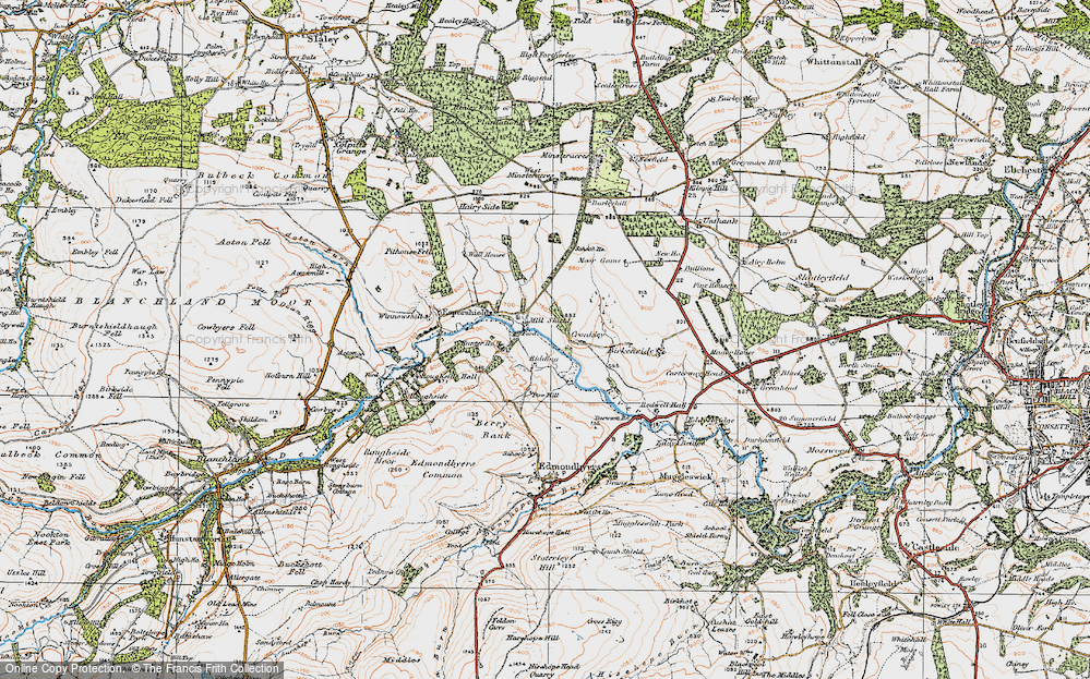 Old Map of Historic Map covering Ruffside in 1925