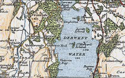 Old map of Derwent Water in 1925