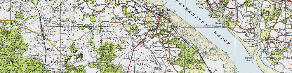 Old map of Dibden Purlieu in 1919