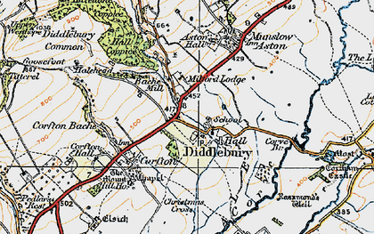 Old map of Diddlebury in 1920