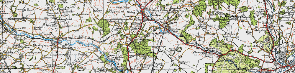 Old map of Digswell Park in 1920
